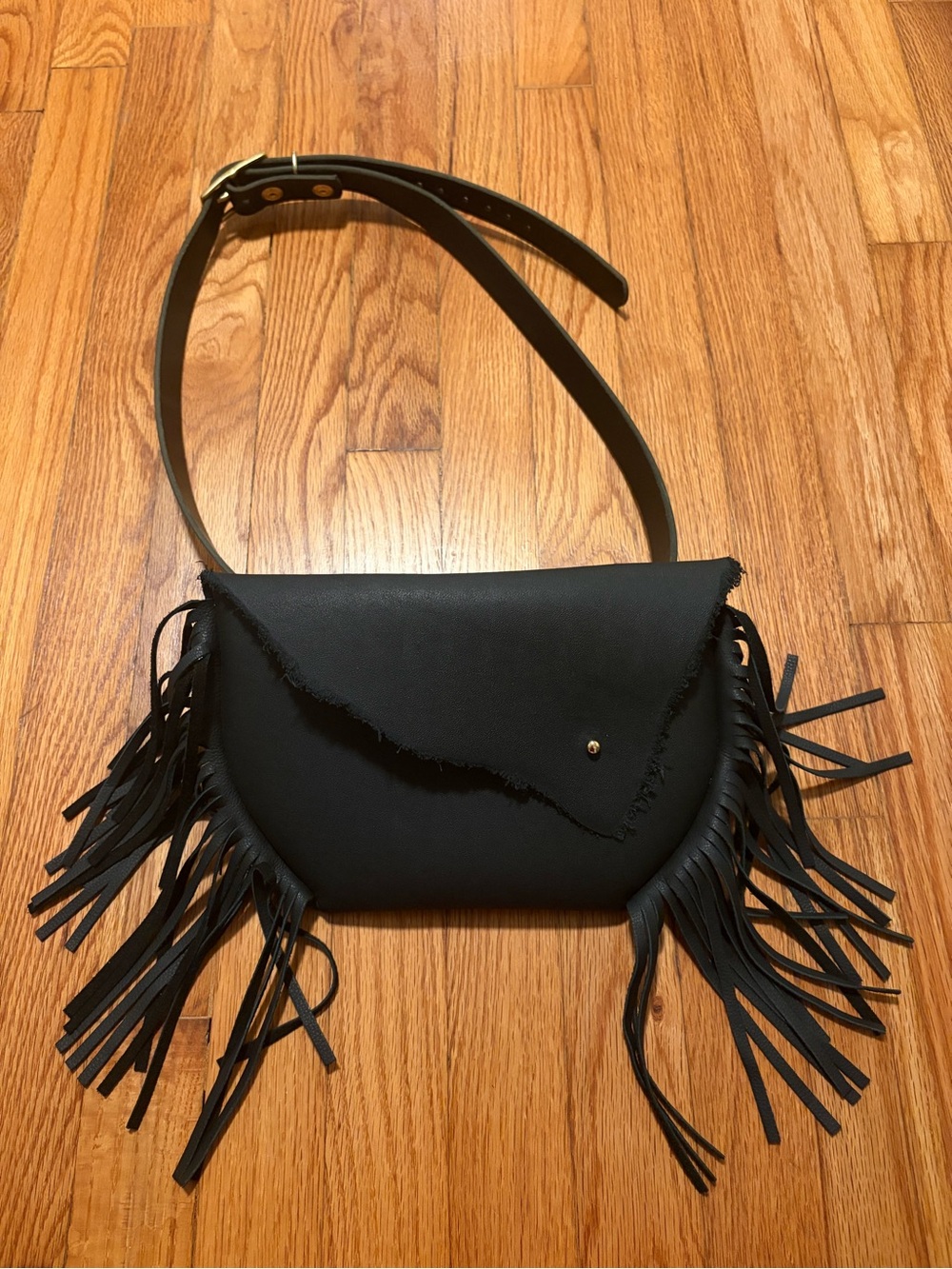 Black Fringe Leather Crossbody Bag (REAL LEATHER AND HANDMADE)